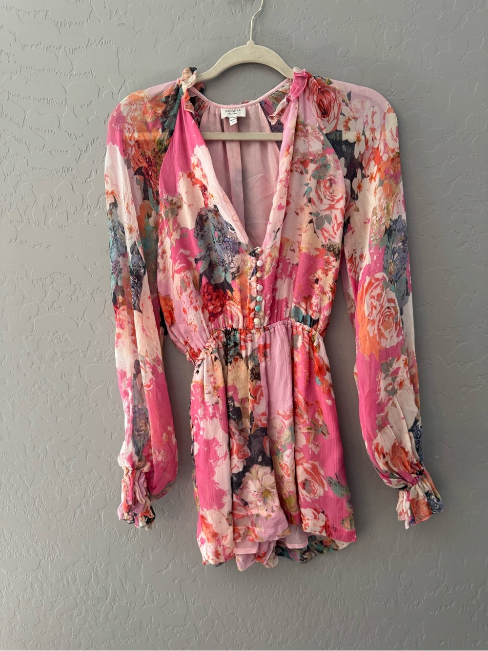 HEMANT & NANDITA x REVOLVE Sage Floral Romper Pink Boho XS Missing Sash $298 - Picture 2 of 12
